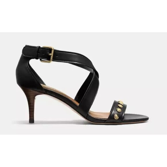 Coach Madison Heel Bead-Trim Leather Pump Black Size 7.5 B‎ - Picture 1 of 11